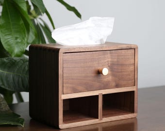 Custom Engraved Walnut Tissue Box: Wooden Desktop Organizer