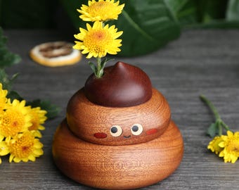 Personalized Wooden Poop Vase: Engraved Funny Home Decor