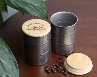 Personalized Coffee Canister,304 Stainless Steel Coffee Bean Jar with Bamboo Lid,Engraved Coffee Lover Gift
