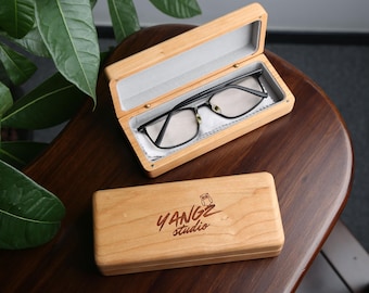 Estuche para gafas de madera de cerezo personalizado, soporte para gafas grabado a medida