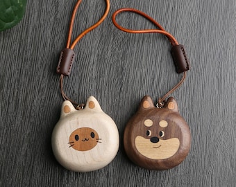 Personalized Wooden Cat/Dog Keychain: Engraved Pet Portrait Bag Charm
