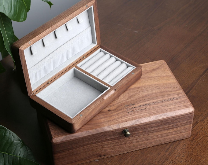 Custom Engraved Walnut Jewelry Box,Personalized Wooden Jewelry Organizer,Travel Case for Women,Bridesmaid Gift,Unique Gift for Her,for Mom