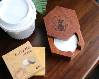 Sapele Solid Wood Coffee Filter Holder-51/53/58mm Coffee Filter Paper Storage Box-Home Coffee Accessories-Barista Tools-Kitchen Organizer