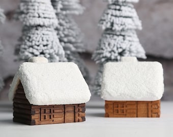 Walnut Wood Christmas Snow House Incense Holder, Cozy Winter Cabin Decor