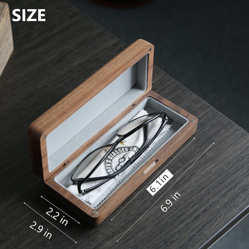 Personalized Walnut Eyeglasses Case-Retro Spectacle Holder-Student's Glasses Case-Custom Real Walnut Wood Eyeglasses Box-School Season Gift image 2