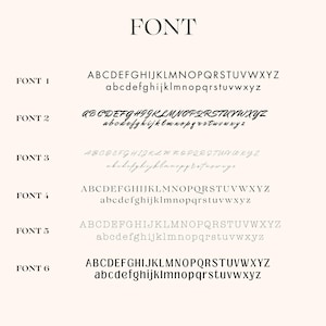 May include: A graphic showing six different fonts, labeled Font 1 through Font 6. Each font displays the alphabet in uppercase and lowercase letters.