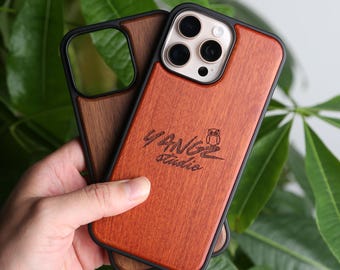 Customizable Wooden MagSafe Phone Case: Cherry or Walnut Wood, Personalized Engraving