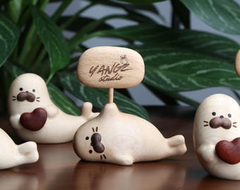 Wooden Seal,Custom Engraved Figurine,Desk or Car Ornament,Unique Home Decor