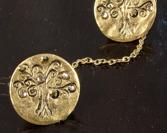 Gold Tree of Life Tallit Clips with Multi Gold Swarovski Crystals