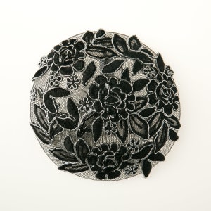 Black Silver Floral - Beaded Applique Kippah