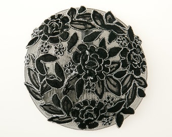 Black Silver Floral - Beaded Applique Kippah