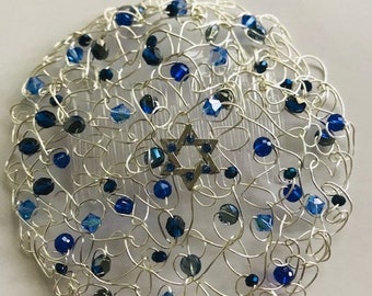 Multi Blue Crystal Abstract Kippah