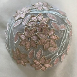 Pink and Mint Floral Kippah with Crystals
