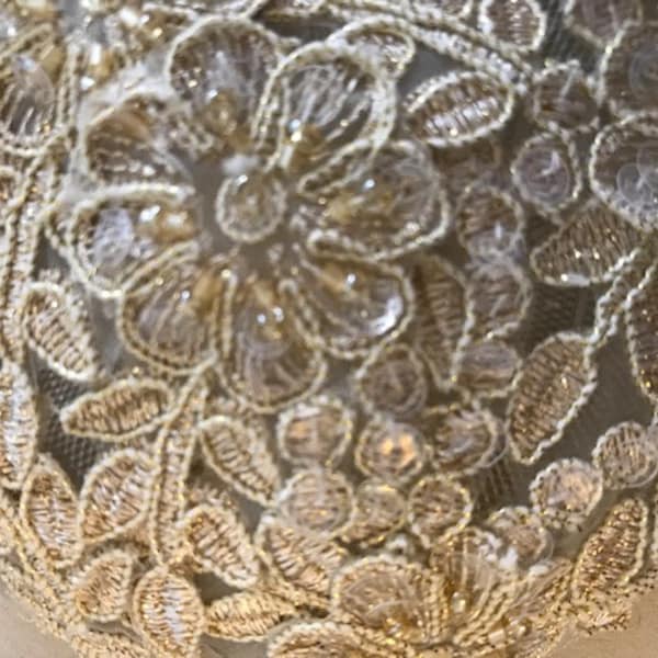 Champagne Kippah with Beads and Sequins