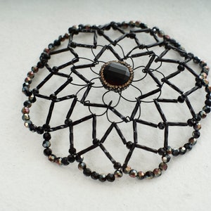 Handmade Black Kippah with Vintage Czech Glass Center And Crystals