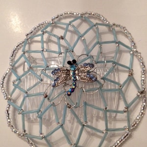 Baby Blue Kippah with Blue Crystal Dragonfly Center