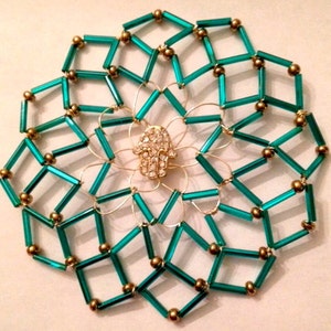 Beautiful Silver Lined Teal Kippah with Crystal Hamsa Center