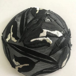 Black with White Abstract Embroidered Kippah