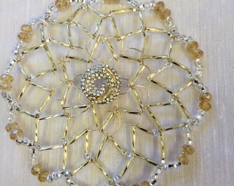 Gold Kippah with Swarovski Swirl Center