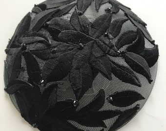 Black Leaves Kippah with Crystals
