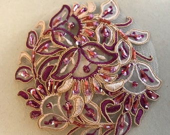 Raspberry Kippah met kralen en pailletten