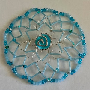Aqua/Turquoise Czech Glassand Crystal Kippah with Swirl Center
