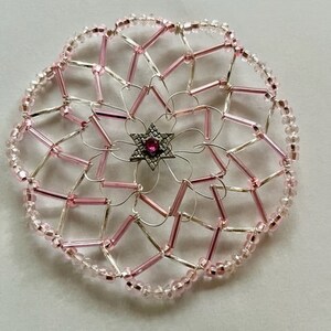 Pink and Silver Beaded with Crystal and Mosaic Star Center Kippah