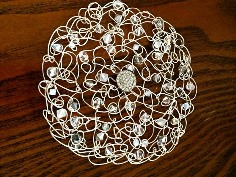 Exquisite Swarovski Crystal Wire Kippah with Crystal Center image 2