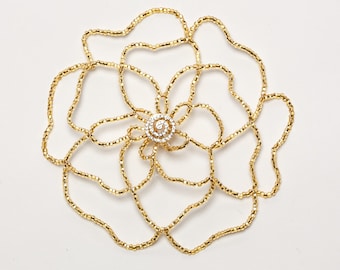 Gold Flower Kippah with Crystal Center