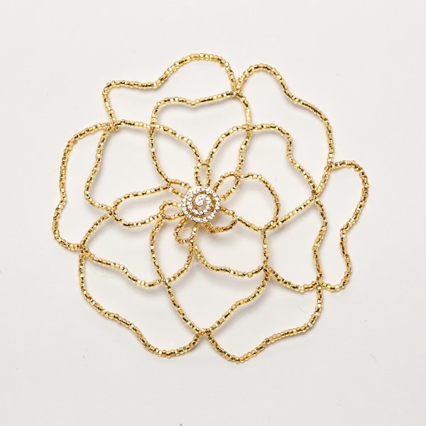 Gold Flower Kippah with Crystal Center