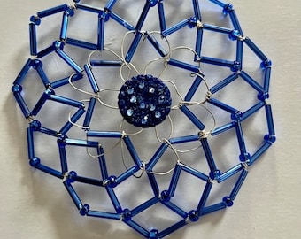 Royal Blue Kippah with Centerpiece and Crystals