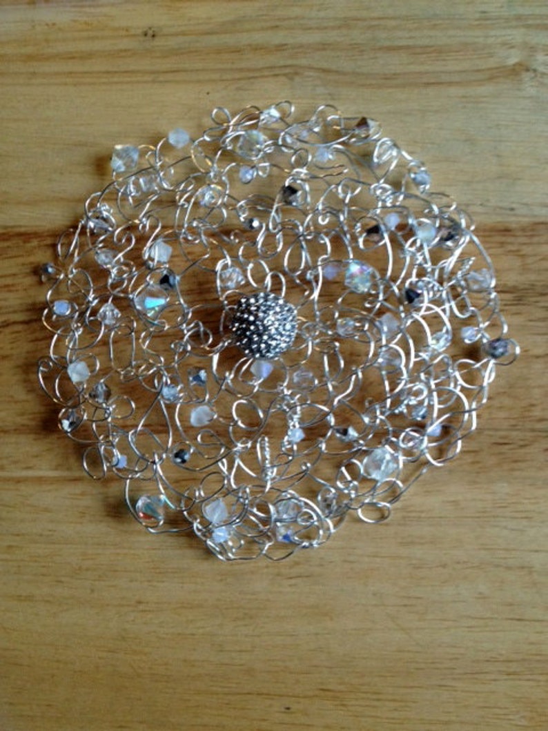 Exquisite Swarovski Crystal Wire Kippah with Crystal Center image 1