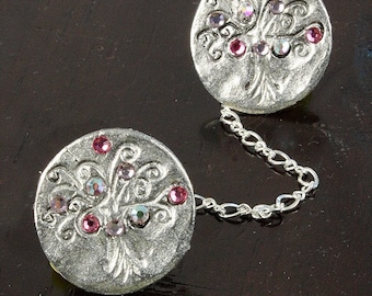 Pinzas para talit plateadas con cristales Swarovski rosas