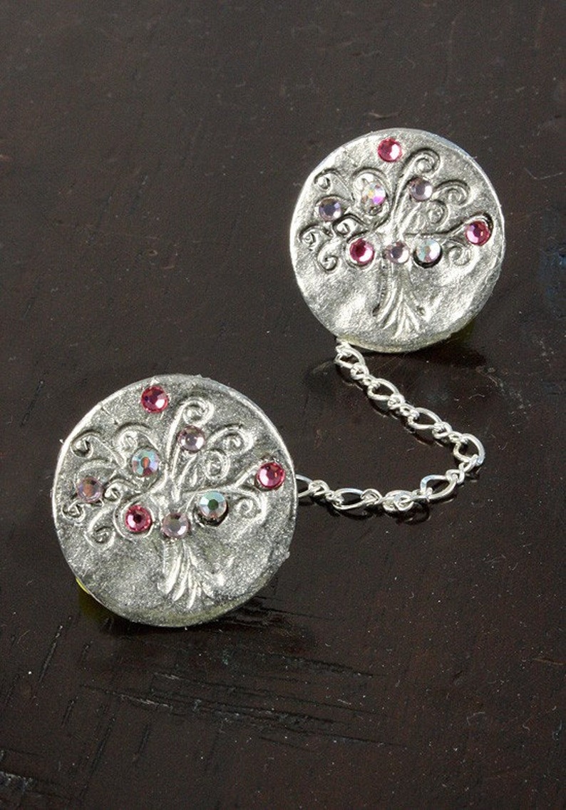 Silver Tallit Clips with Pink Swarovski Crystals image 1