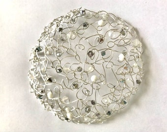 Abstract Silver, White Crystal Kippah