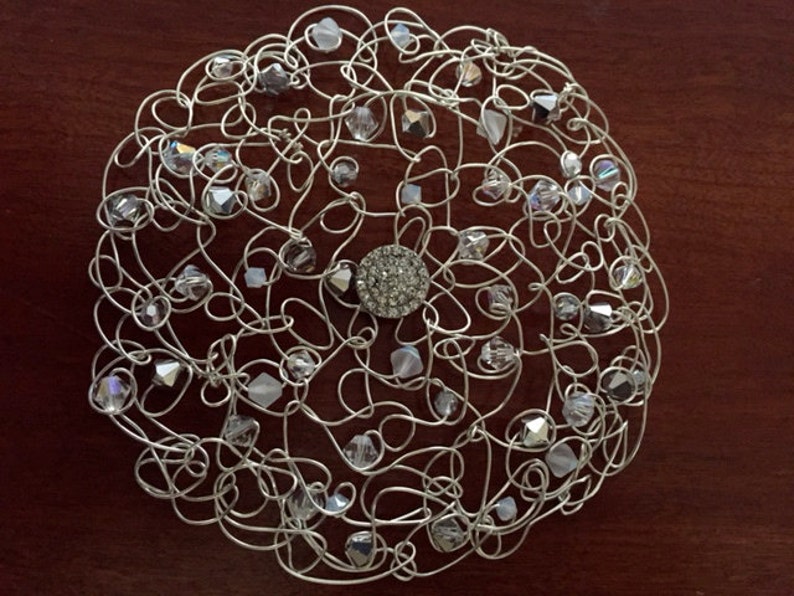 Exquisite Swarovski Crystal Wire Kippah with Crystal Center image 3