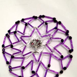 Purple Kippah with Tree of Life and Crystals