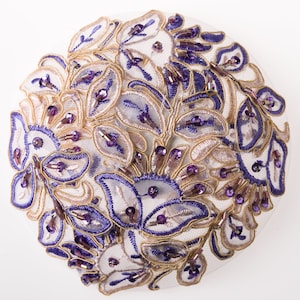 Purple Cream Beaded Applique and Sequin Kippah