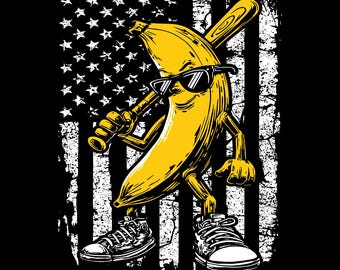 Grafica retrò di banane PNG, bandiera americana, ragazzi amanti delle banane, divertente design retrò di banane, grafica di frutta fantastica con stelle e strisce digitali