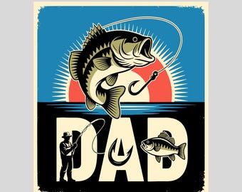 Pai pescando PNG, design vintage de pescador de robalo, presente de dia dos pais, clipart retrô de pai pescador, download de sublimação de pescador