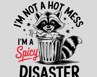 Funny Sassy Sarcastic Raccoon Meme Shirt PNG Files, I'm Not A Hot Mess I'm A Spicy Disaster, Trendy Animal Sublimation Designs, Cricut