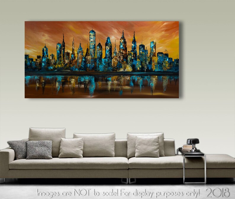 Grand Abstrait Urbain Teal Xxl Couteau à Palette Peinture Etsy