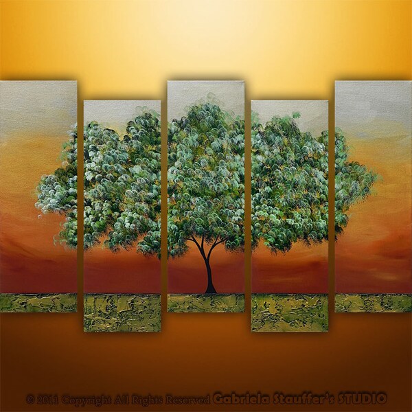 Abstract Modern Landscape Tree Asian Art by Gabriela 50x30 Metallic Large