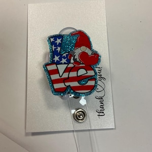 Bobine de badge Gnome USA Memorial Day, bobine de badge drôle, porte-carte d'identité, tirette de badge, carte d'identité rétractable, bobine de badge d'infirmière, cadeau