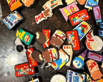 Random Snack Shoe Charms | 10 or 12 Piece Mystery Food Charm Pack | Candy Fast Food Cereal Drink Shoe Accessories