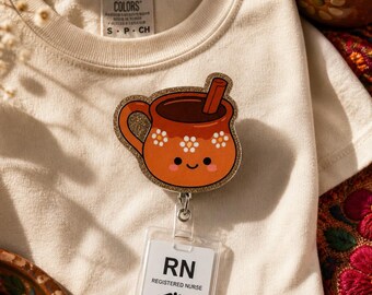 Mexican Coffee Badge Reel, Café de Olla Badge Reel, Cute Clay Mug Badge Holder, Latina Nurse Badge Reel, Cozy Fall Badge Clip, Retractable I