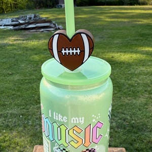 Football heart 3d printed straw topper, 8mm straw topper, tumbler accessories, fun topper, football lover