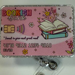 Librarian badge reel, library book badge reel, librarian appreciation gift, lanyard, holder, personalized, library books, credit card