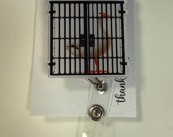 Badgehaspel met grappige gans, haspel grappig, gansmagneet, verpleger
