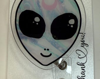 Carrete de insignia de OVNI, nave espacial, carrete de insignia, carrete de insignia de enfermera, carrete de insignia con brillo, carrete de insignia lindo, enfermera, extraterrestre